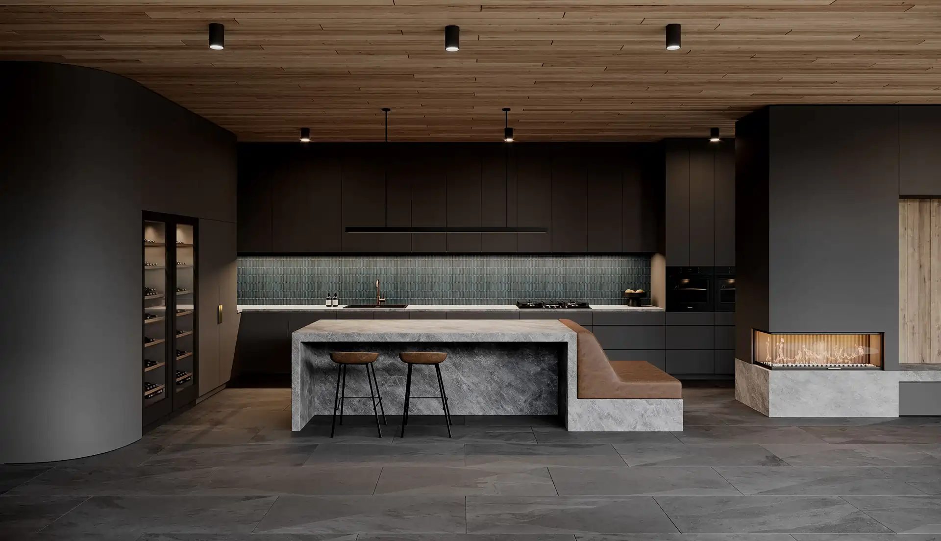 Varcon display home material palette — Mont Albert North, stone, timber and warm tones throughout